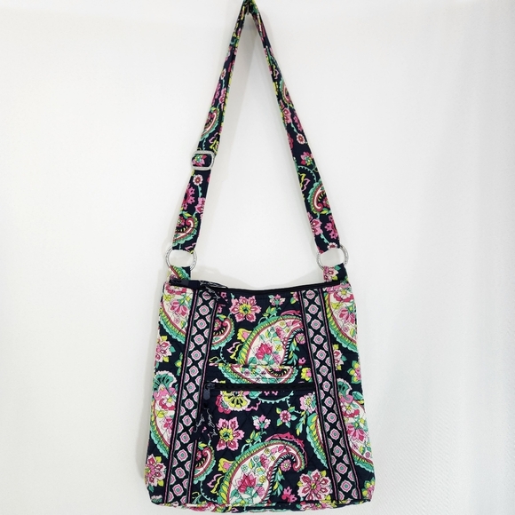 VERA BRADLEY Hipster Crossbody Bag Petal Paisley Blue Pink Cloth RETIRED - Picture 2 of 14